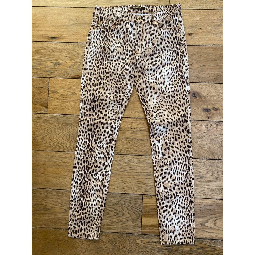 Roberto Cavalli Animal Print Skinny Jeans Natural - Picture 2 of 10
